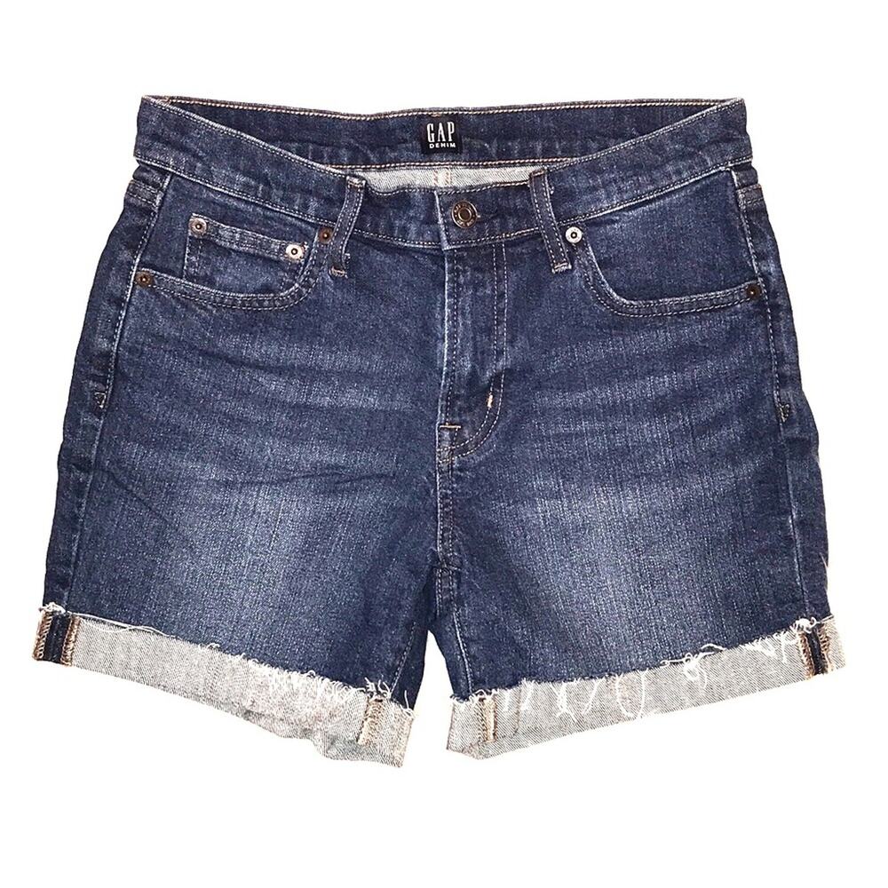 GAP Washwell Denim Shorts 26 Mid Rise 5" Inseam Cuffed Raw Hem Blue Jean Shorts